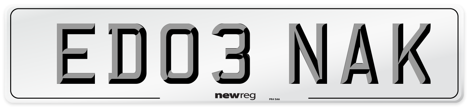 ED03 NAK Number Plate from New Reg
